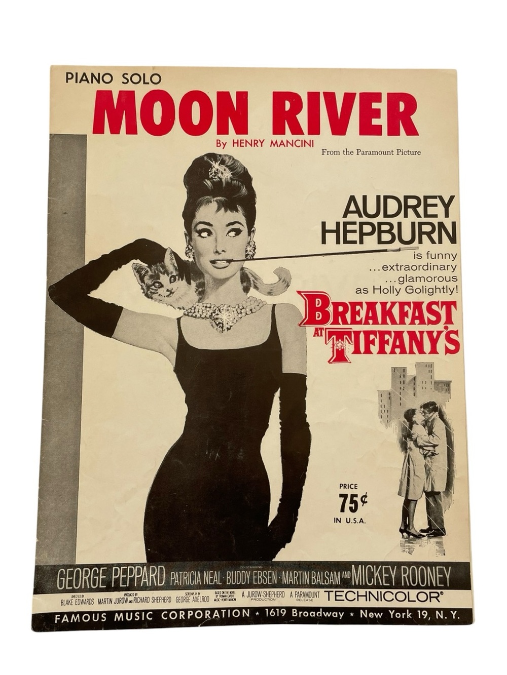 Moon River - Breakfast at Tiffany's Vintage Sheet Music (Black, Red, Cream)